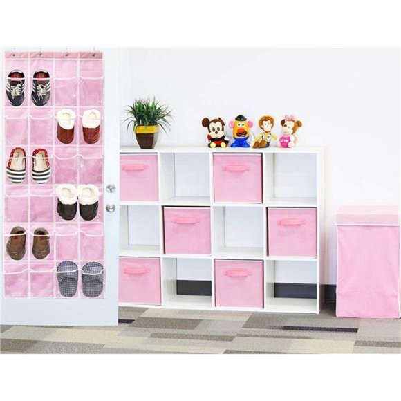 24 Pockets Crystal Clear Over The Door Hanging Shoe Organizer Pink - Picture 5 of 5